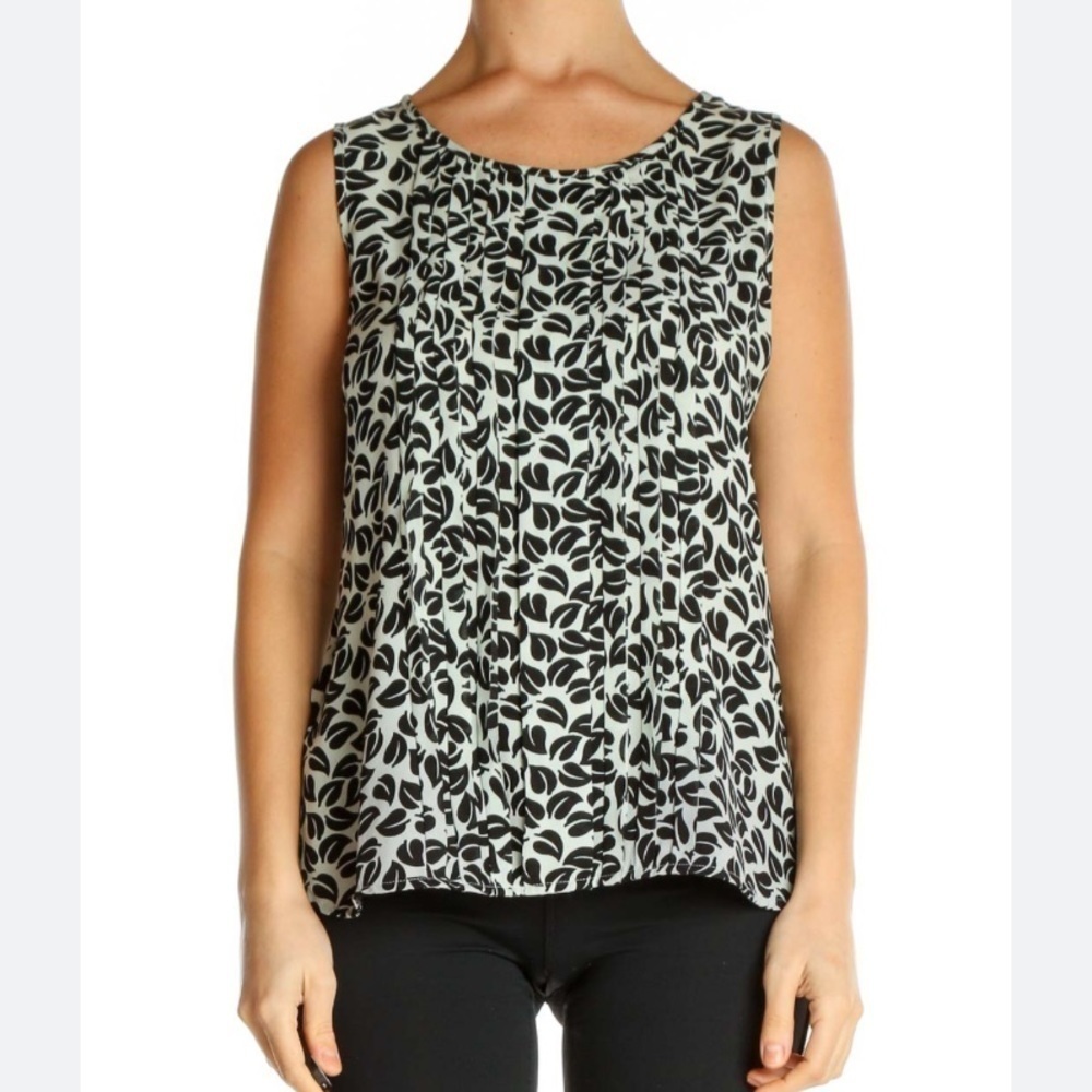 LOFT Mint Green Leaf Print Sleeveless Blouse XS Casual Chic Top